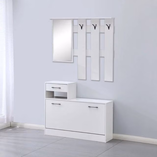 Mobile ingresso con specchio RudolfXL colore bianco lucido