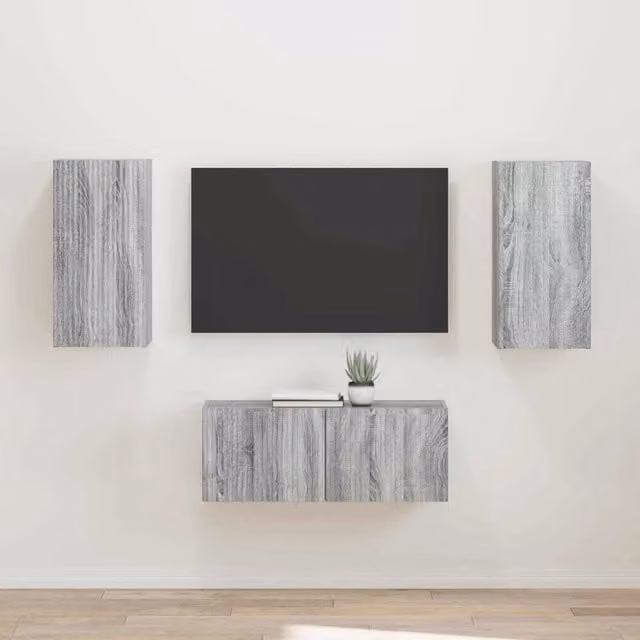 Set di 2 mobili TV moderni DESIGN IN, credenza per soggiorno in legno multistrato Grigio Sonoma, sospesa, L: 78,5 cm, P: 31 cm, H: 30 cm