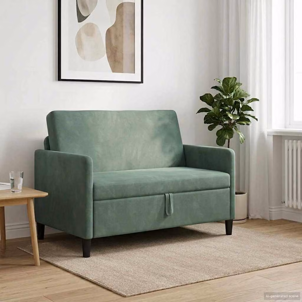 Divano moderno con contenitore vidaXL in tessuto verde mare L: 122 cm, P: 78 cm, H: 87 cm