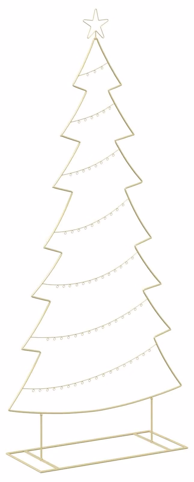 Albero di Natale in metallo con base, modello KUOPIO, 210 cm, acciaio dorato