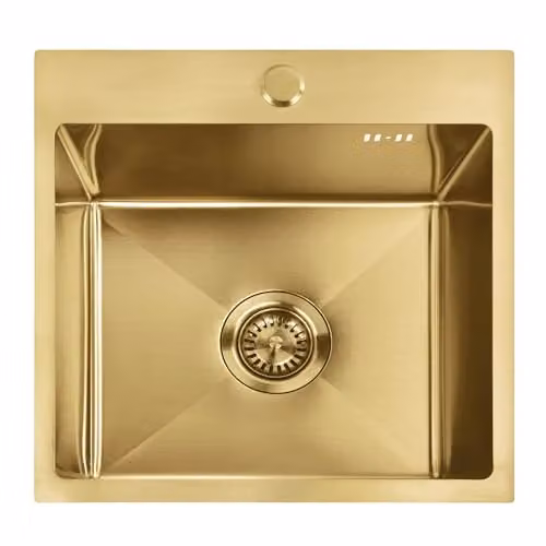 Rea - Lavello Da Cucina In Acciaio, Leo 40 + Rubinetto Della Cucina Fresh Oro Spazzolato 40 X 45 X 18,5 cm