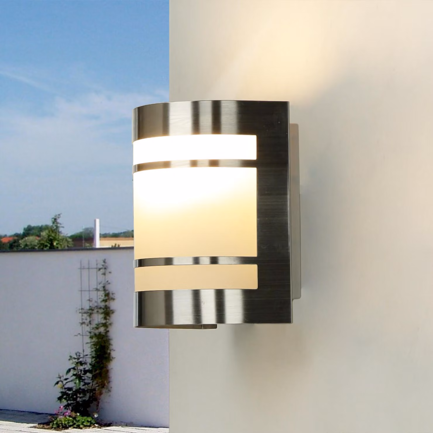 Lampada a parete da esterno in argento IP44 E27 vetro acciaio inox moderna applique da esterno giardino terrazzo