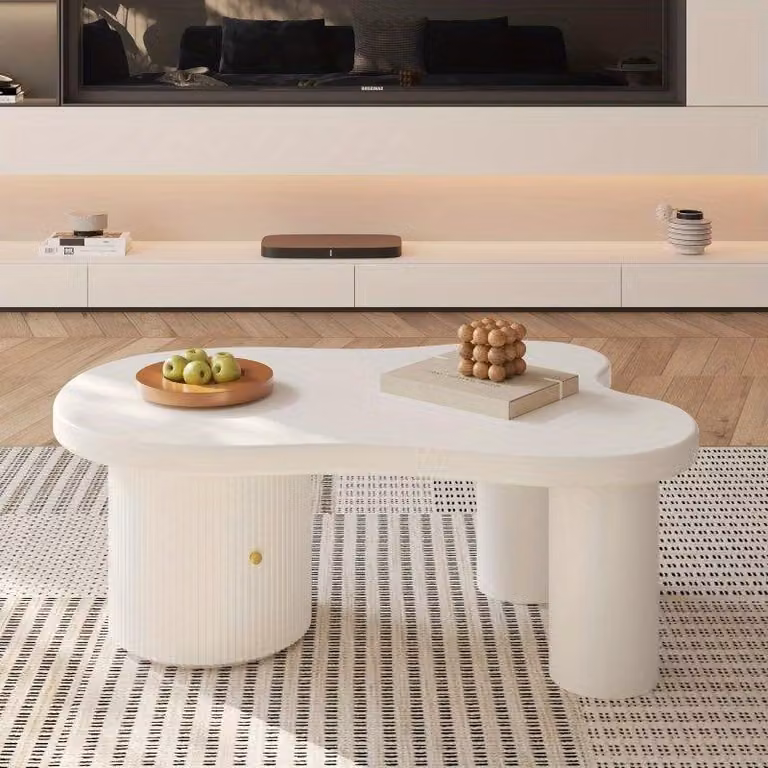Tavolino da salotto - Tavolino da caffè - Tavolino ausiliario dal design moderno asimmetrico, con spazio contenitivo, disponibile nei colori bianco e nero
