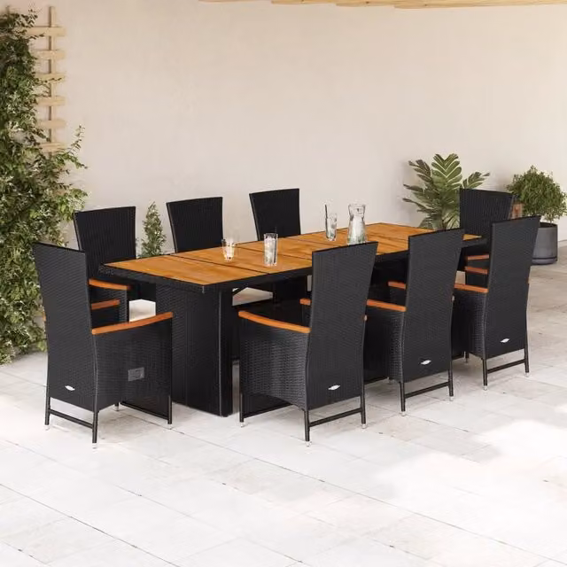 Set da pranzo da giardino vidaXL in polyrattan e legno di acacia nero e bianco con 9 pezzi
