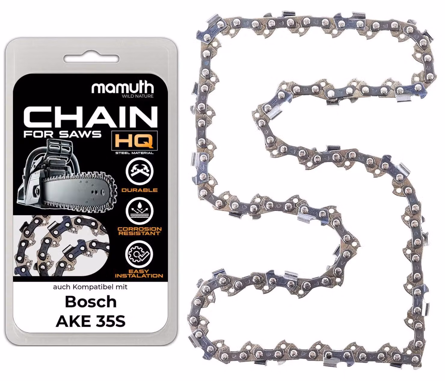 Catena per motosega, 40 cm, 1,1 mm, 3,8 pollici, 57TG, compatibile con Bosch AKE 35S