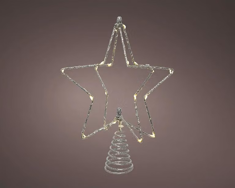 Stella d'argento per albero di Natale con microfilo, 20x20x25cm. lumineo