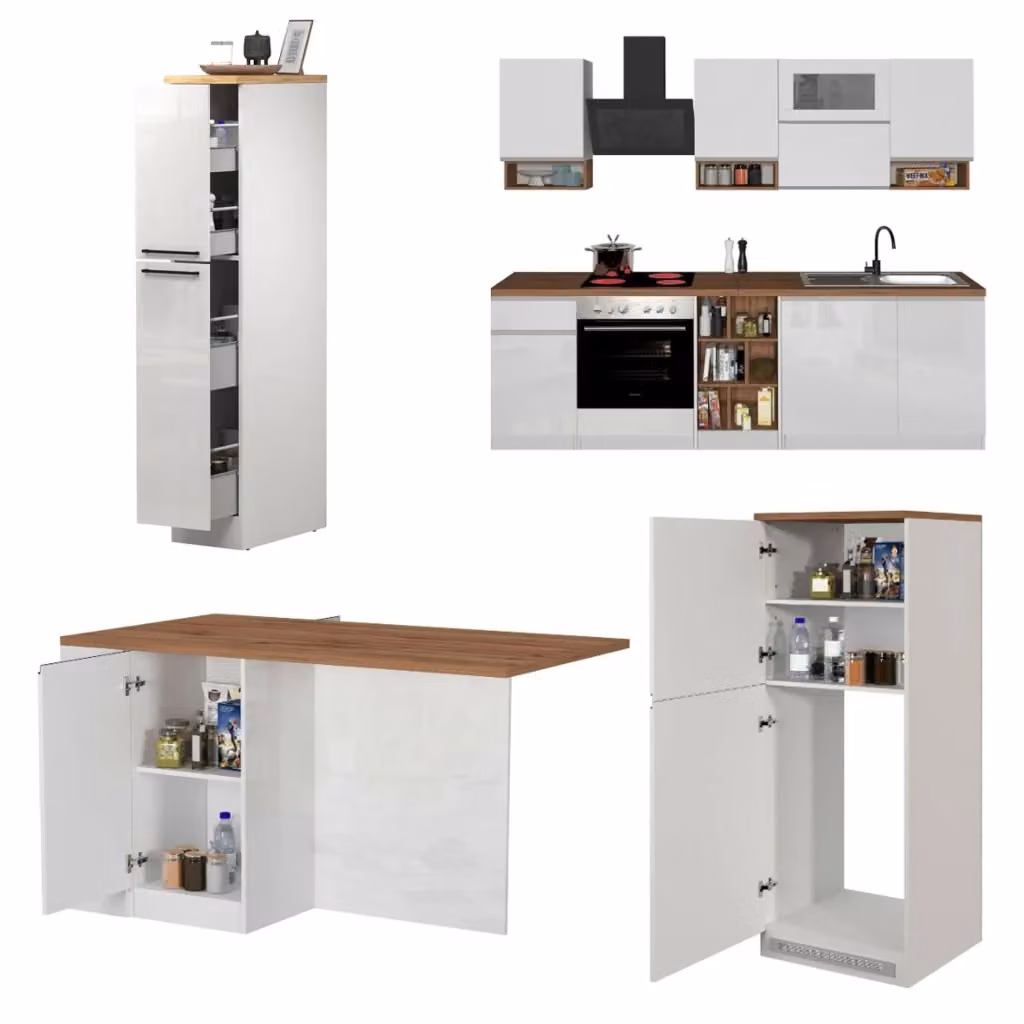 Cucinino Armend DMORA Cucina Modulabile Moderna in Legno Bianco Lucido e Rovere L/P/H: 255 x 60 x 85 cm – 2