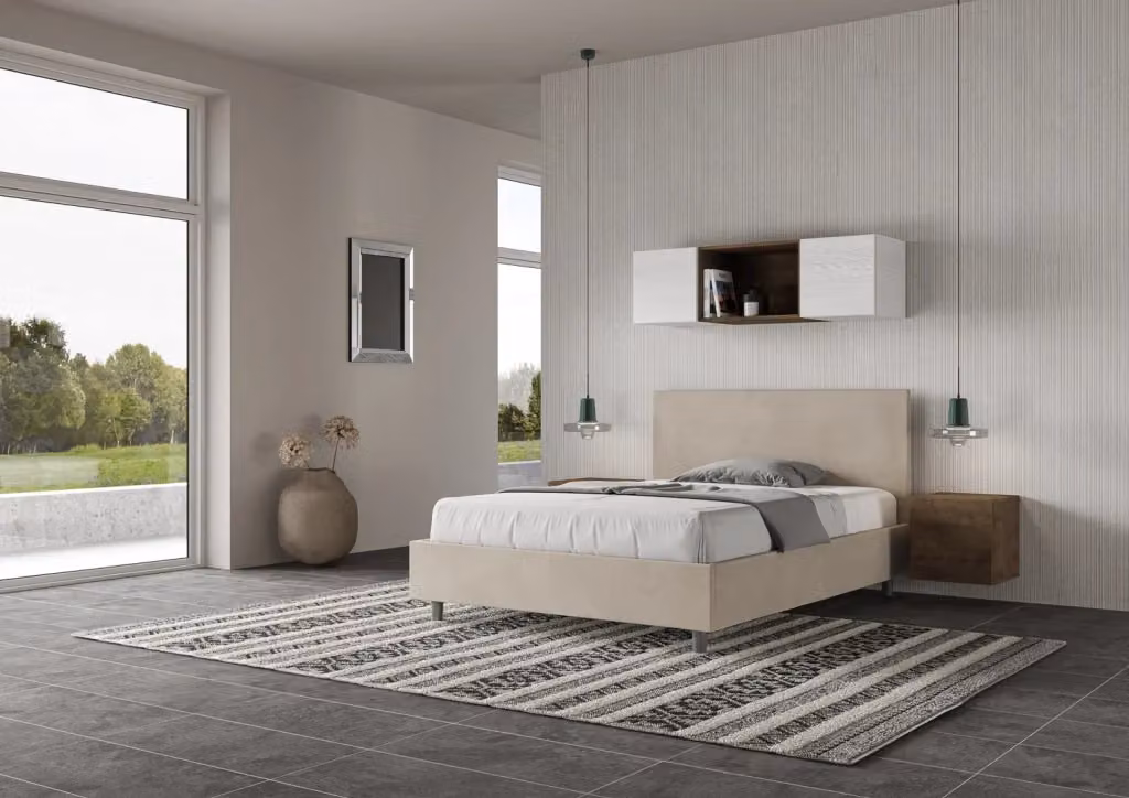Letto una piazza e mezza contenitore imbottito BS COM in microfibra colore sabbia L/P/H: 130 x 190 x 145 cm – 2