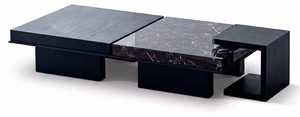 Set di tavolini modulari, design moderno, colore nero, ideali per il soggiorno