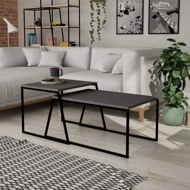 DMORA Tavolino da Soggiorno Moderno Rettangolare Antracite e Nero L: 88 cm, P: 50 cm, H: 38 cm