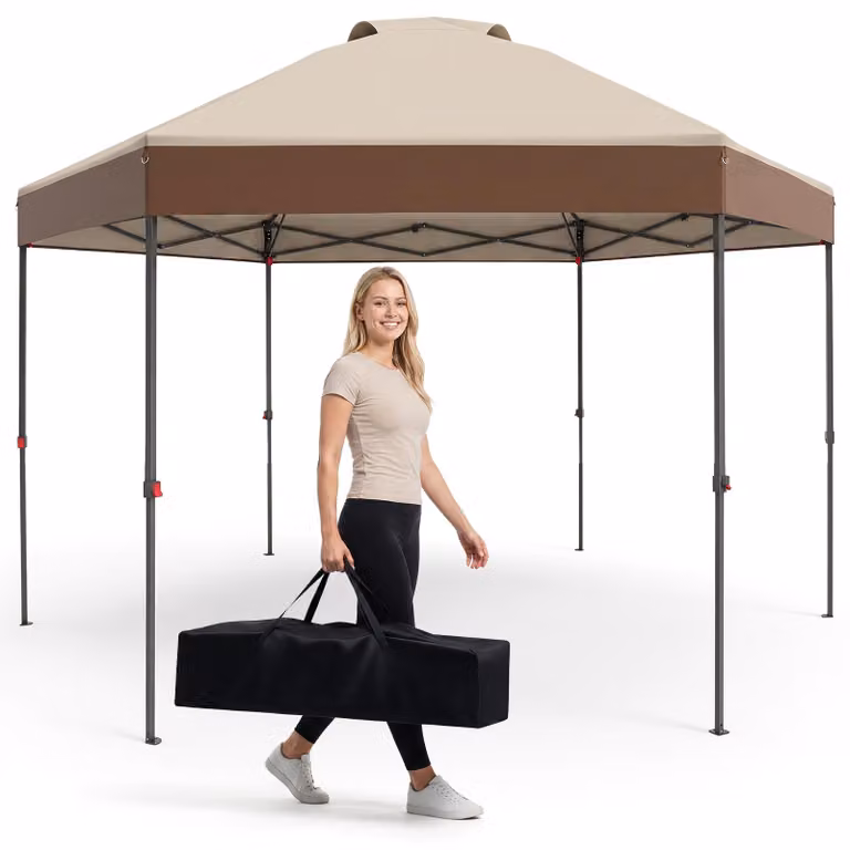 Gazebo COSTWAY 3,6x3,6 m, gazebo pop-up esagonale impermeabile, gazebo da giardino con altezza regolabile, parasole e borsa per il trasporto, tenda pieghevole per feste