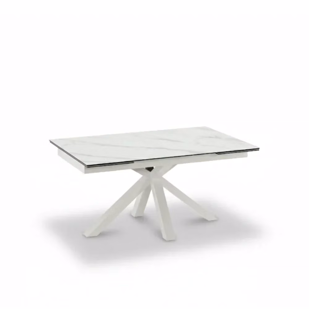 Tavolo da pranzo allungabile Guernica Duzzle in ceramica effetto marmo bianco, L: 160-240 cm, P: 90 cm – 2