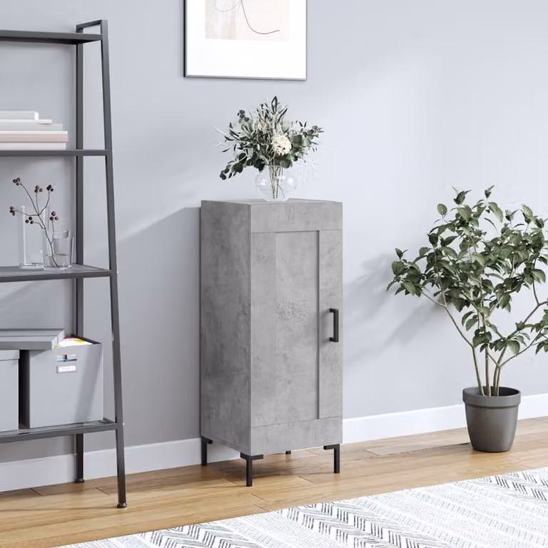 Credenza moderna vidaXL in legno multistrato e metallo, colore grigio cemento, L/P/H: 34,5 x 34 x 90 cm
