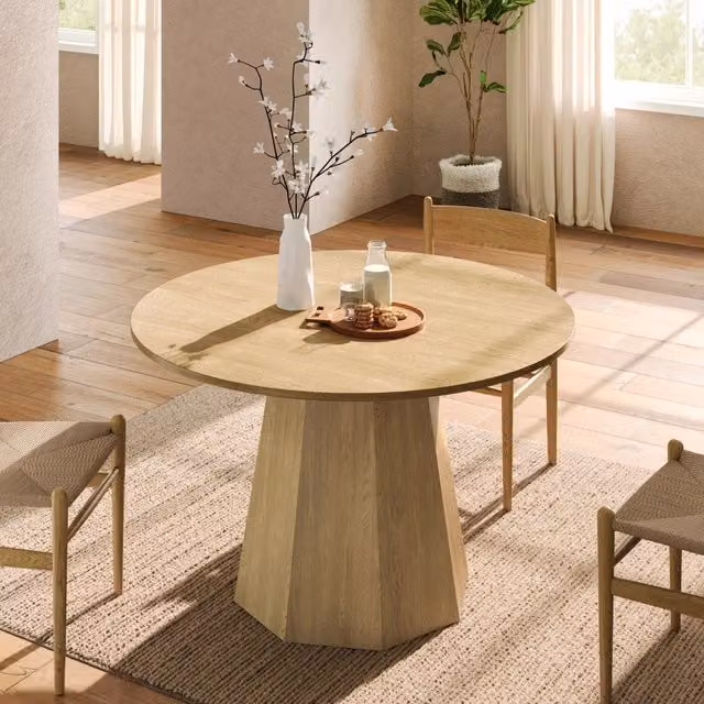 Tavolo da pranzo rotondo per 4-6 persone, stile scandinavo, in MDF color rovere, per sala da pranzo, diametro 120 cm