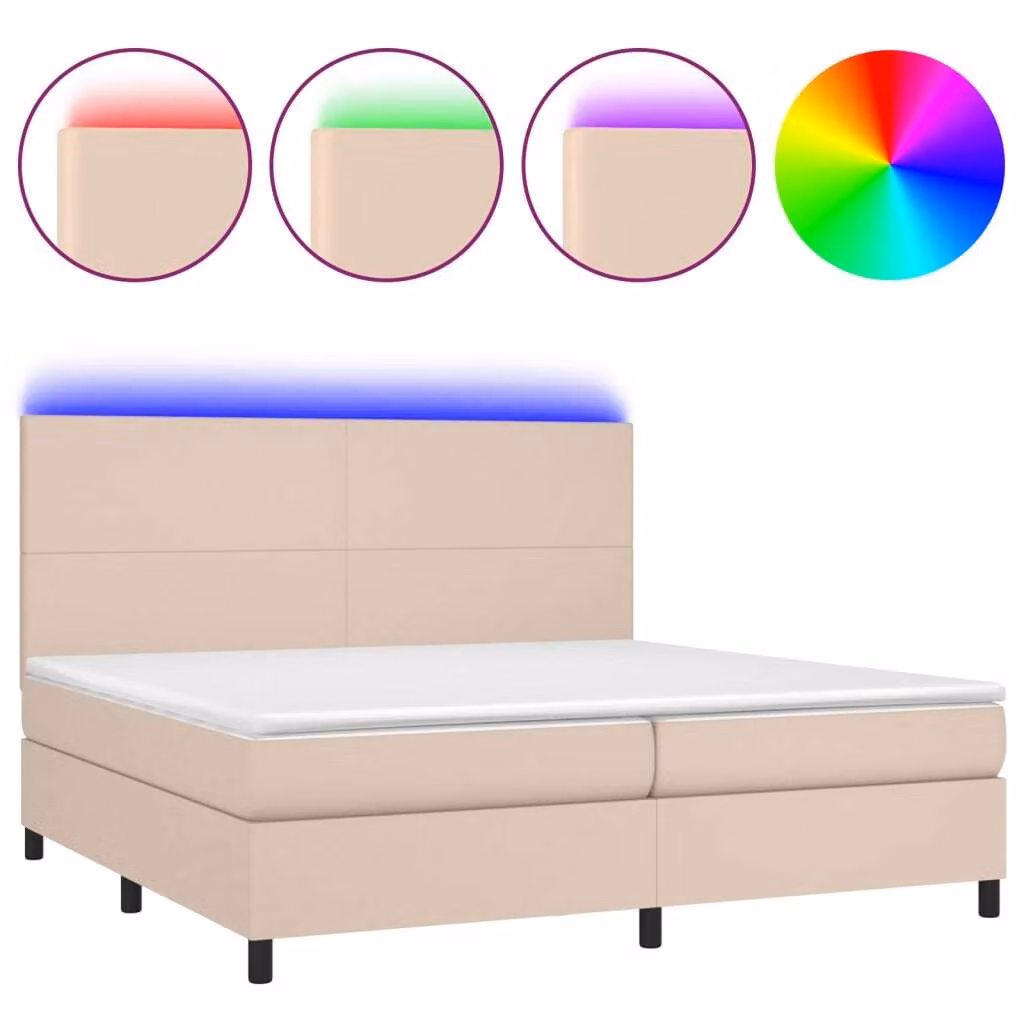 Giroletto Molle Materasso e LED Cappuccino 200x200cm Pelle finta