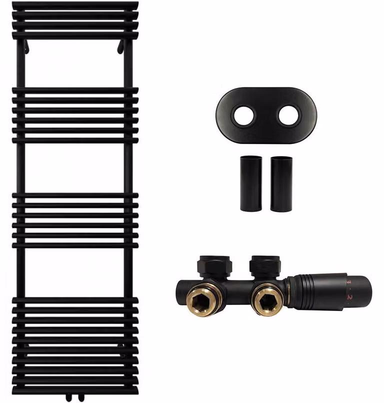 CERANO - Set di radiatori da bagno Luigi - riscaldamento centralizzato - attacco centrale da 50 mm - 713 W - nero opaco - 1600 x 500 mm
