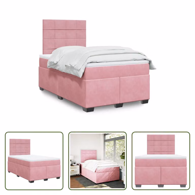 The Living Store Letto a molle con materasso Rosa 120x200 cm Velluto