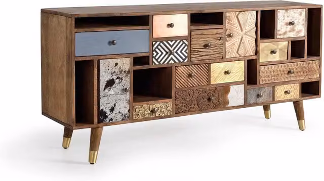 Comodino etnico in legno di mango massello marrone con cassetti Giner Y Colomer