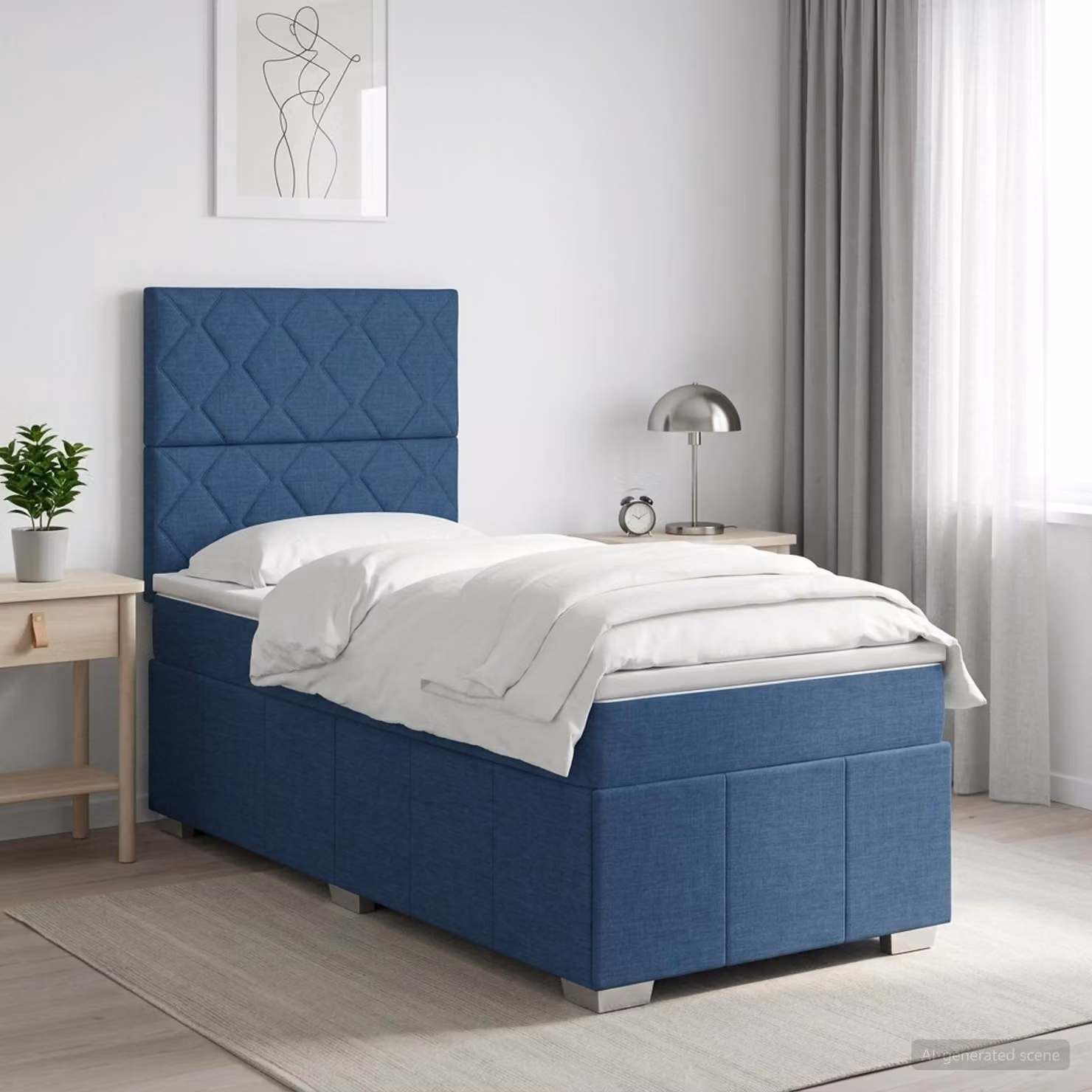 Letto box spring con materasso vidaXL in tessuto blu e bianco, con molle a tasche, L/P/H: 200 x 100 x 76,5 cm