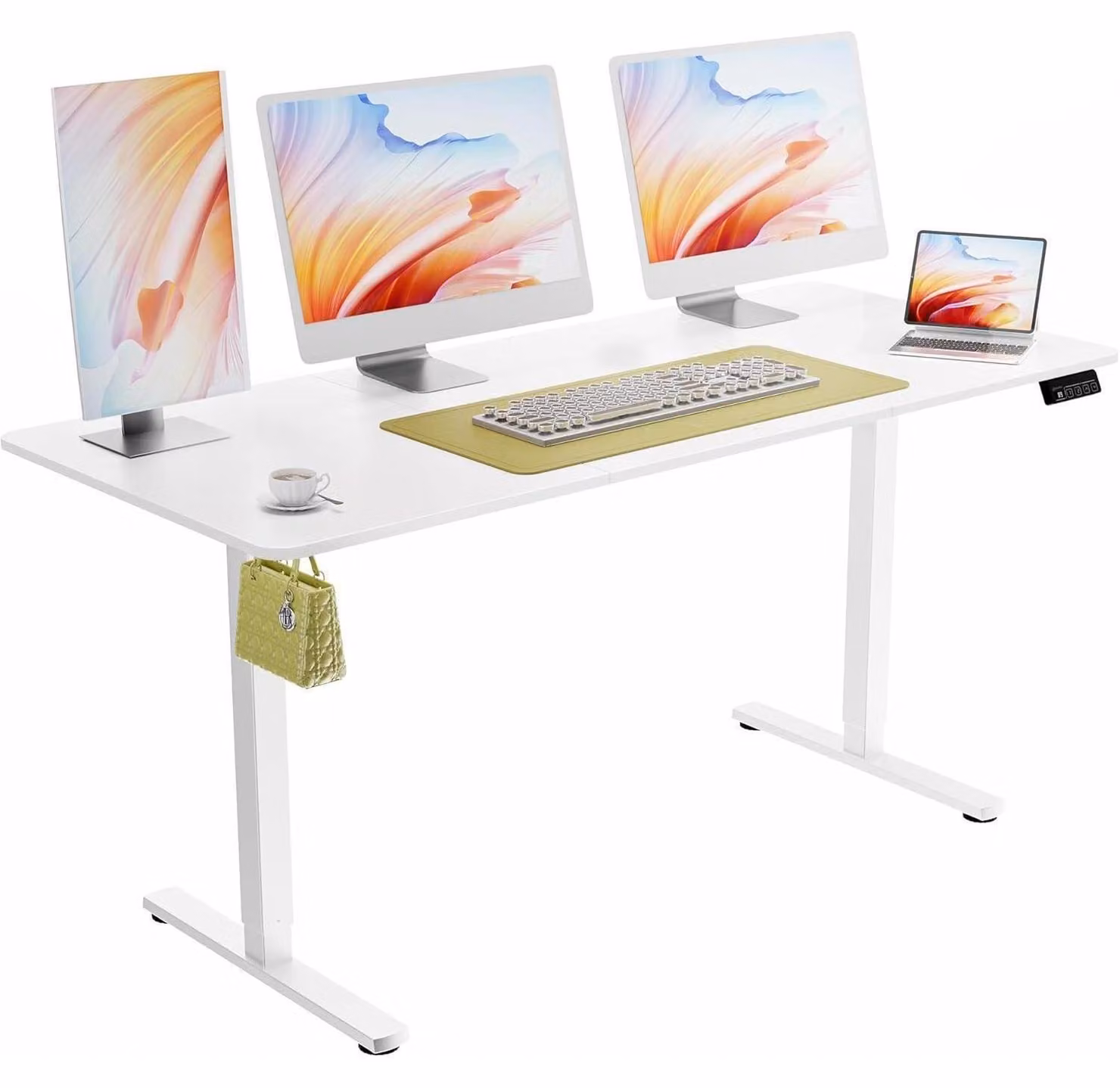 Scrivania regolabile in altezza, 160x70 cm, elettrica, con funzione di memoria, colore bianco