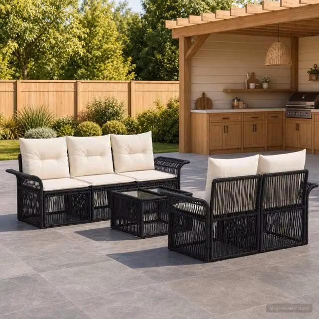 Set Divano da Giardino 6 pz Nero polyrattan 3434758