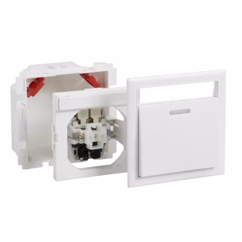 Schneider Electric Kit di collegamento per presa con interruttore e spia, 1 polo, incl. interruttore a bilanciere + SF, bianco R9016 Tipo: CYB-PB 5980012