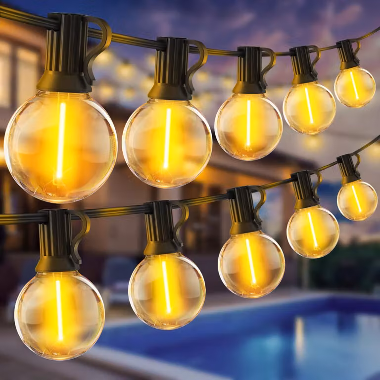 Catena luminosa a LED, 30 metri, tipo G40, luce bianco caldo, grado di protezione IP44, 40 lampadine