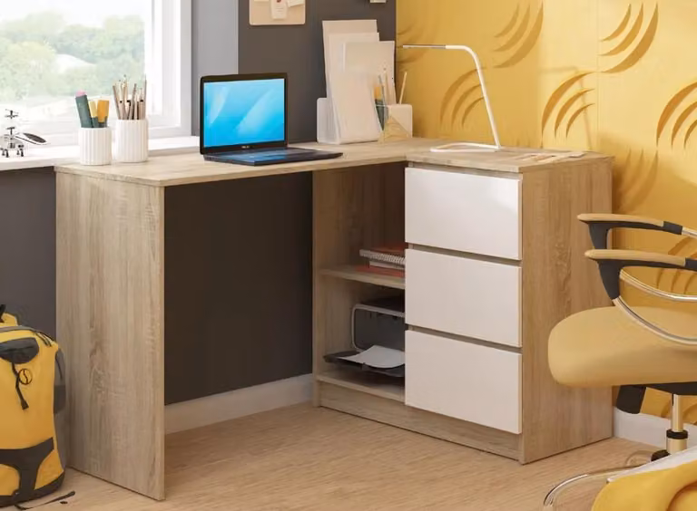 Scrivania angolare ALERON - rovere sonoma / bianco, versione a destra