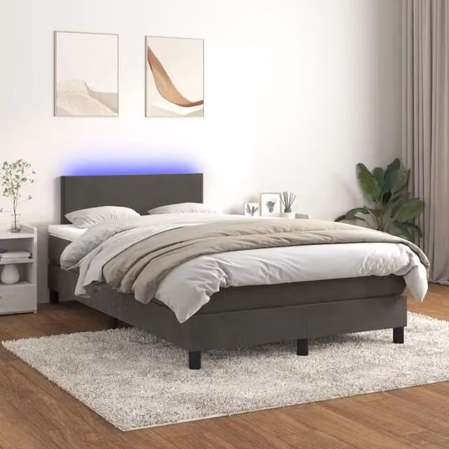 Letto Ibrido con Materasso e Illuminazione LED vidaXL in Velluto Grigio L/P/H: 120 x 200 x 88 cm