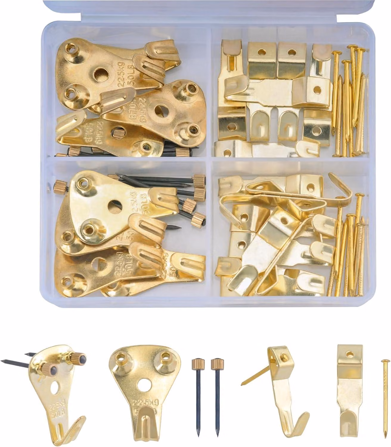 Set di ganci da 56 pezzi, con capacità di carico di 30 e 50 libbre, chiodi inclusi, adatti per pareti dure