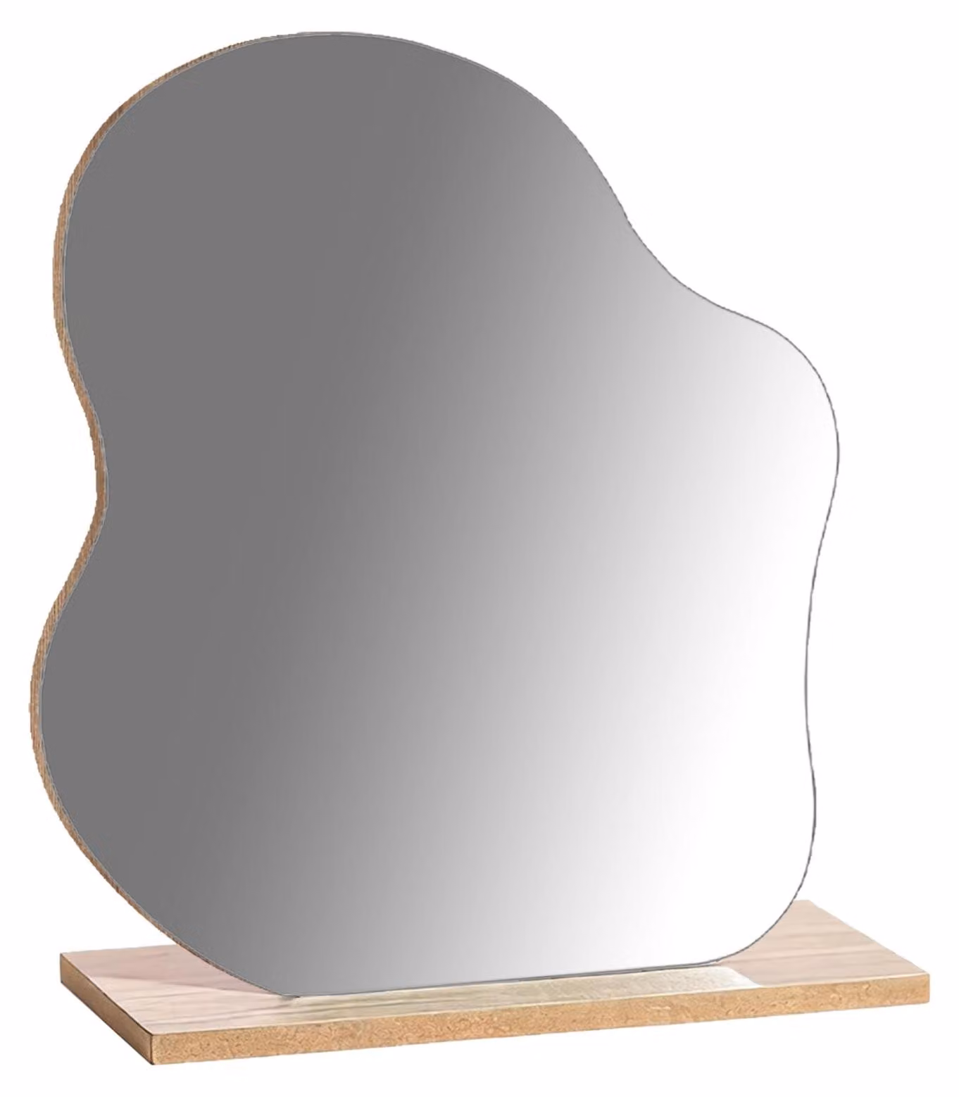 Specchio da trucco in acrilico, asimmetrico, con base in legno, 24 cm