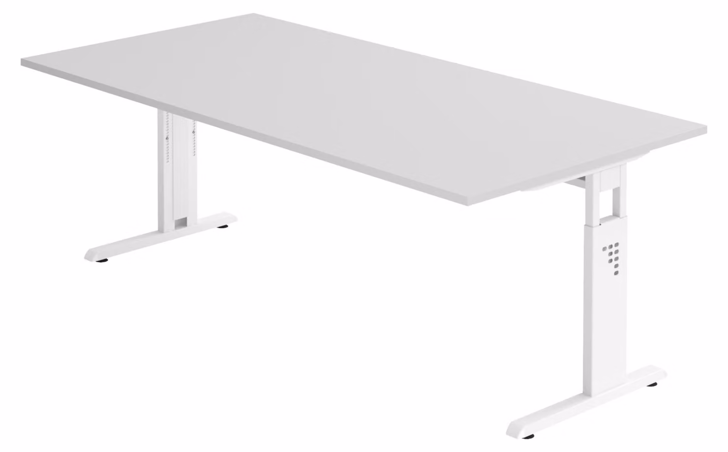 bümö Scrivania Serie-O - Decorazione: grigio, dimensioni: 200 x 100 cm, struttura: bianco
