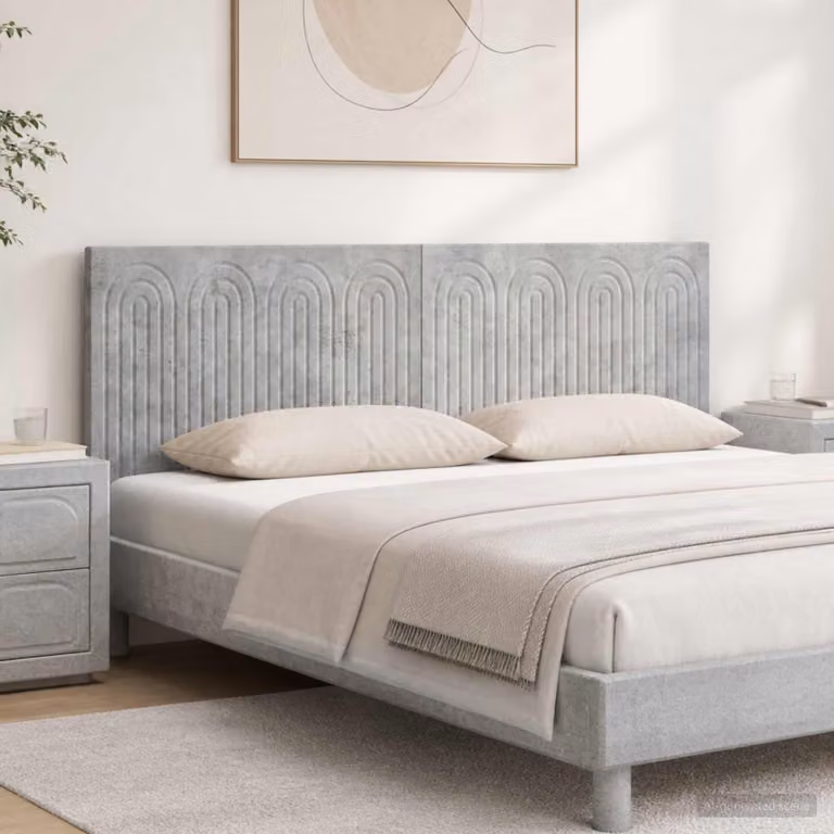 Testiera da muro vidaXL ALKMAAR in legno ingegnerizzato e tessuto, Grigio Cemento, L: 161,0 cm, H: 50,0 cm, P: 3,0 cm