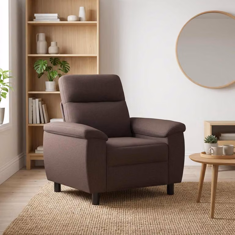 Divano moderno vidaXL in tessuto marrone con struttura in metallo e plastica, L 95 cm x P 90 cm x H 95 cm