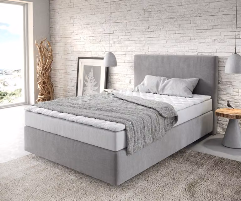 DELIFE Letto a molle Dream-Well 120x200 cm in microfibra grigia con materasso e topper
