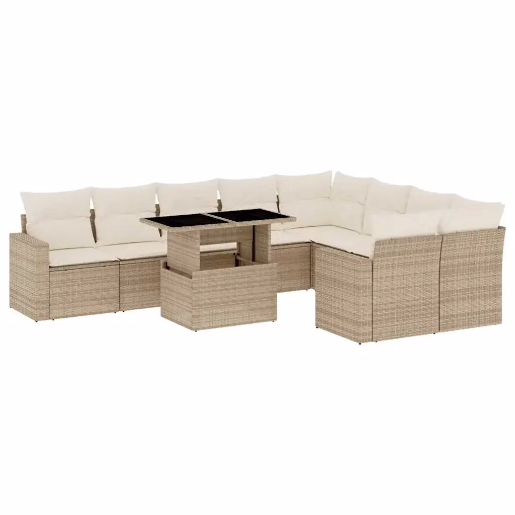 Set Divano da Giardino 10 Pezzi vidaXL con Cuscini Beige in Polyrattan e Tavolino – 2