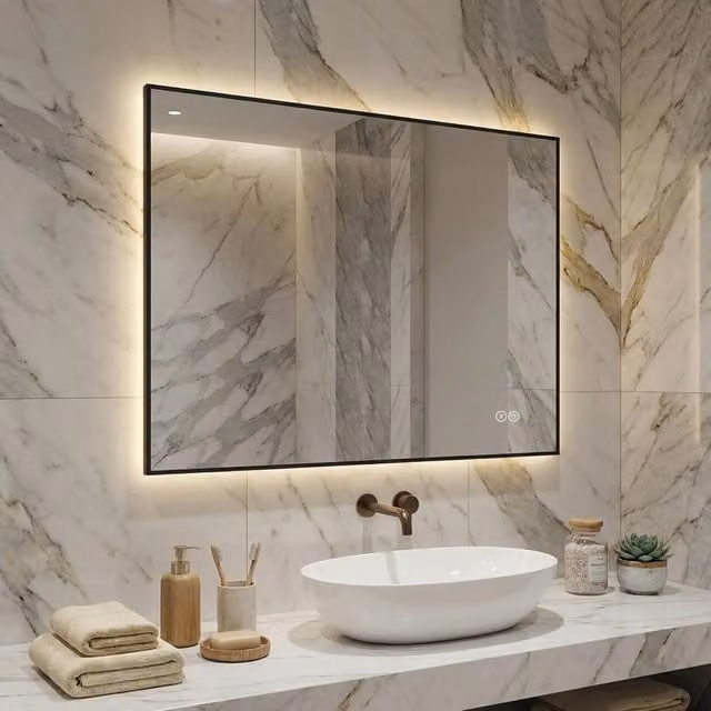 Specchio da Bagno Retroilluminato 60x80 cm con Cornice in Alluminio, Anti-Appannamento, LED Dimmerabile con 3 Colorazioni Luce e Funzione Memory, Vetro Argento 5 mm Senza Rame
