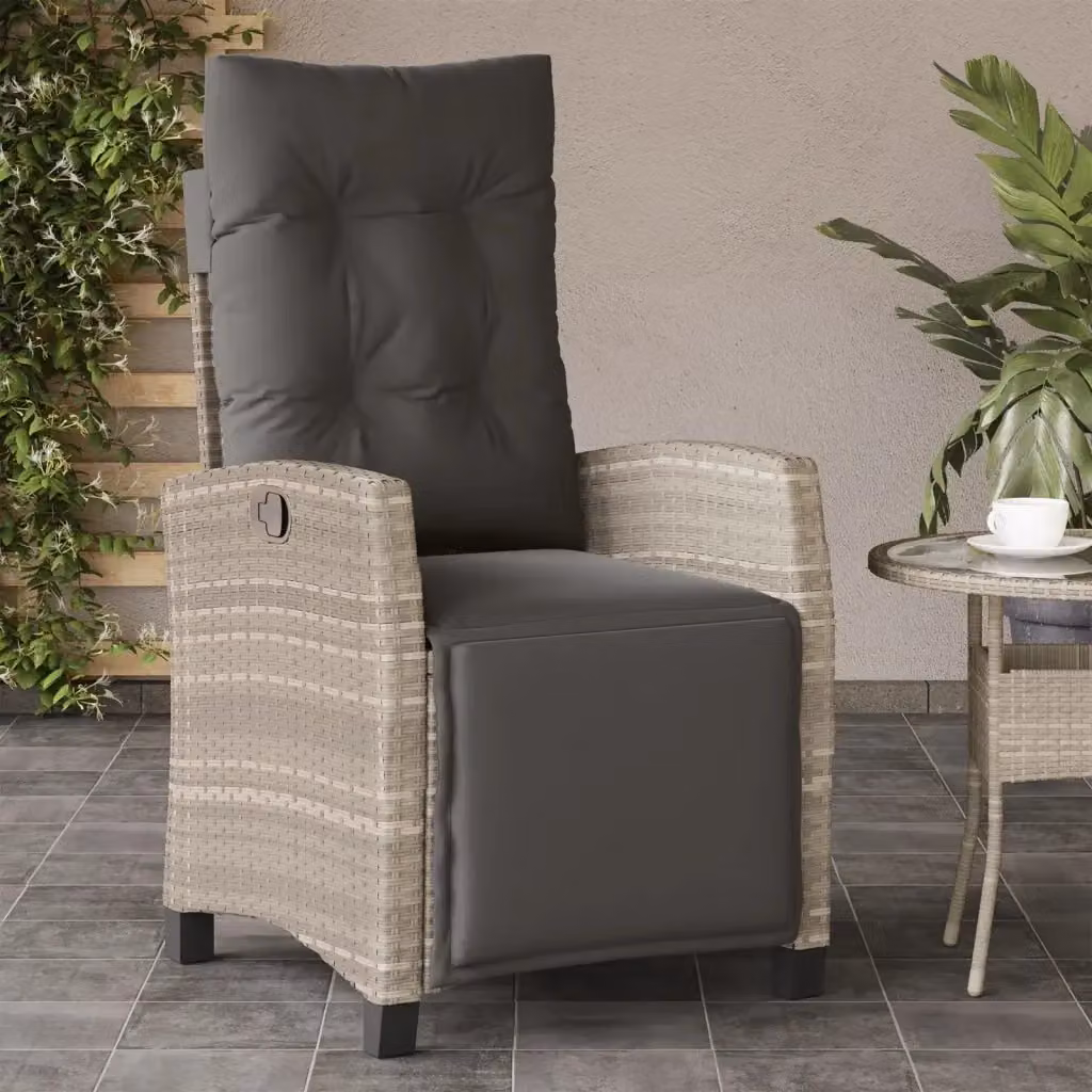 Sedia Reclinabile da Giardino con Poggiapiedi in Polyrattan Grigio Antracite e Metallo – 2