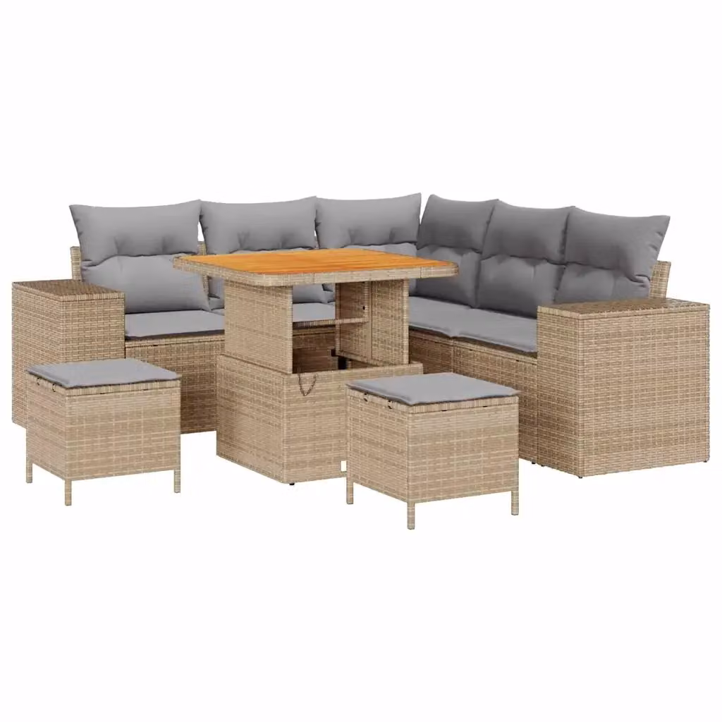 Set Divano da Giardino a L vidaXL 8 Pezzi con Tavolino e Ottoman, Colore Beige e Grigio – 2