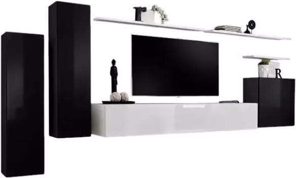 Set di mobili da soggiorno SWITCH I – Design moderno – Nero e bianco lucido – Mobile TV e contenitori sospesi