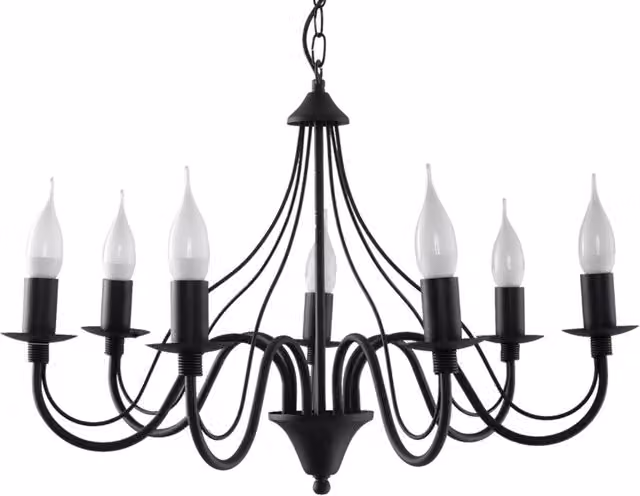 Lampadario a soffitto Sollux Lighting Crimson Minerwa in metallo nero con 7 luci E14 regolabile