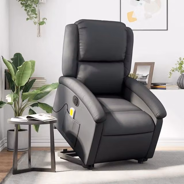 Poltrona a Rialzo Elettrica con Assistenza al Sollevamento vidaXL in Ecopelle Nera per Senior – 1
