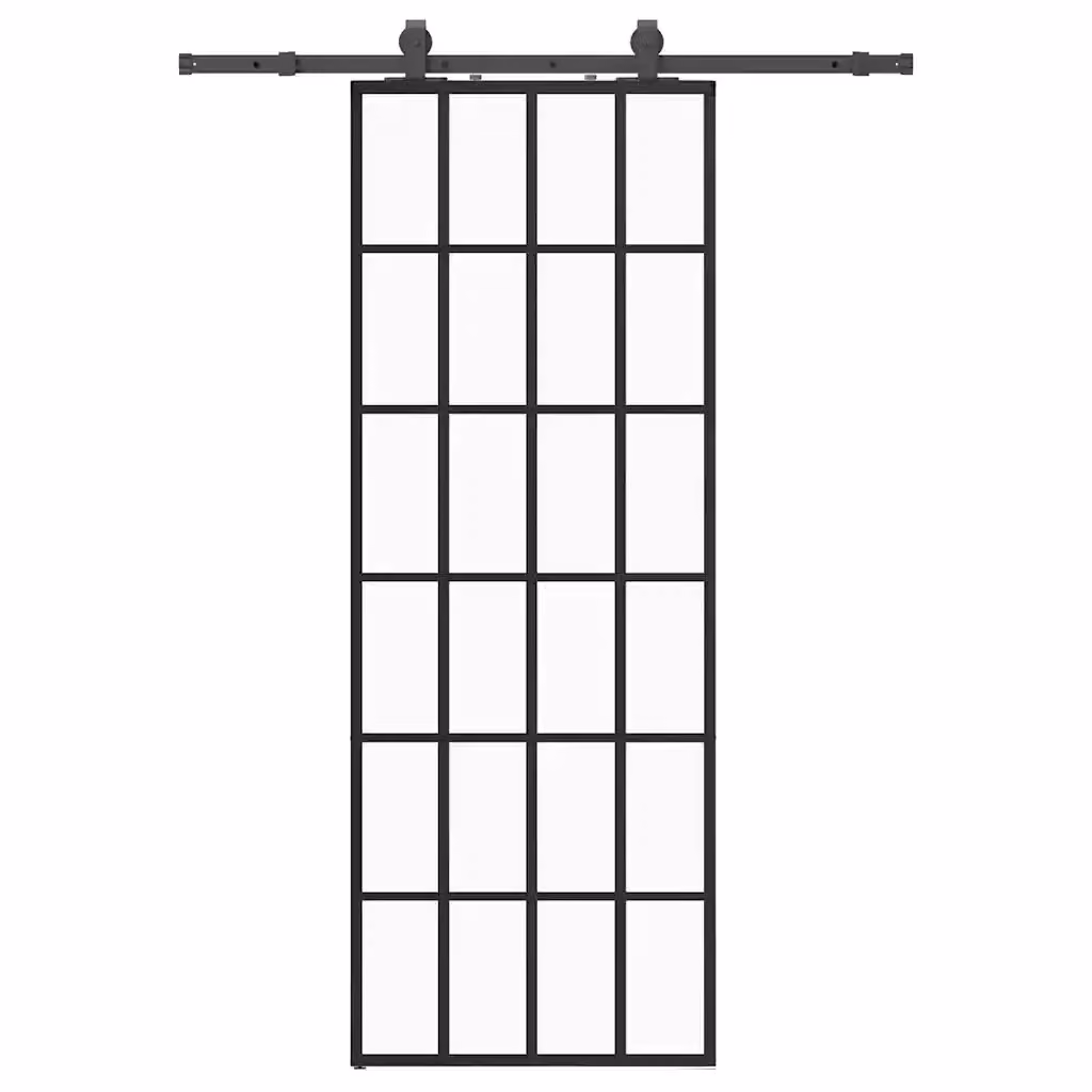 Porta Scorrevole Moderna vidaXL in Vetro Trasparente con Telaio in Alluminio Nero L: 76 cm, H: 205 cm – 2