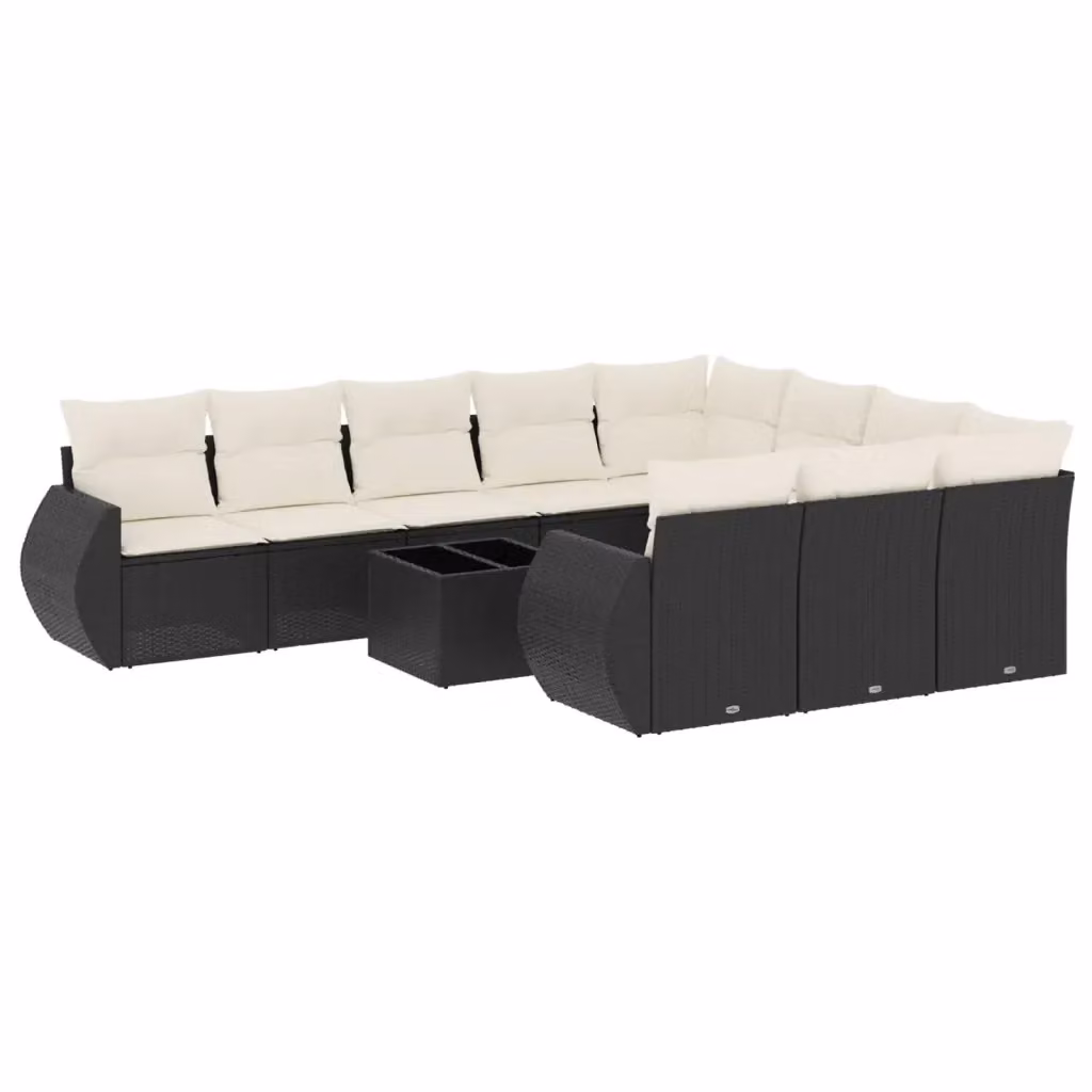 Set di Divani da Giardino a Forma di U vidaXL in Polyrattan Nero con Cuscini e Tavolino da Esterno – 2