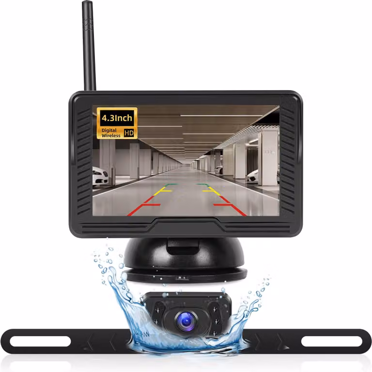 Kit telecamera per la retromarcia wireless con monitor IPS da 4,3 pollici – Telecamera impermeabile con visione notturna per auto e camion
