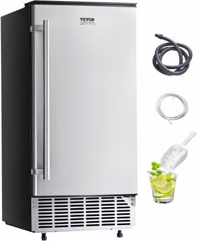 Macchina per ghiaccio sottobanco Vevor in acciaio inox color argento, produzione 36 kg/giorno con porta reversibile per cucine commerciali