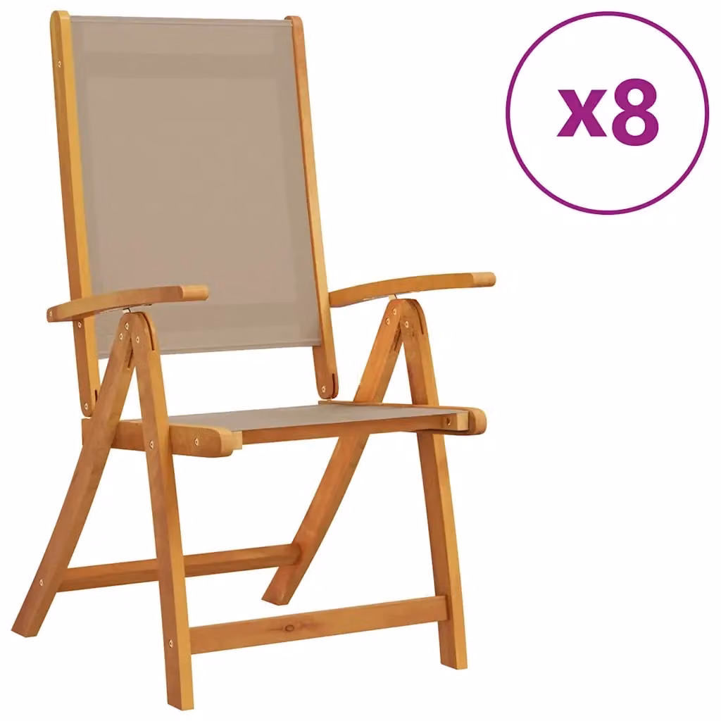 Set di 8 sedie pieghevoli vidaXL in legno di acacia e textilene beige e marrone per giardino e terrazza – 2