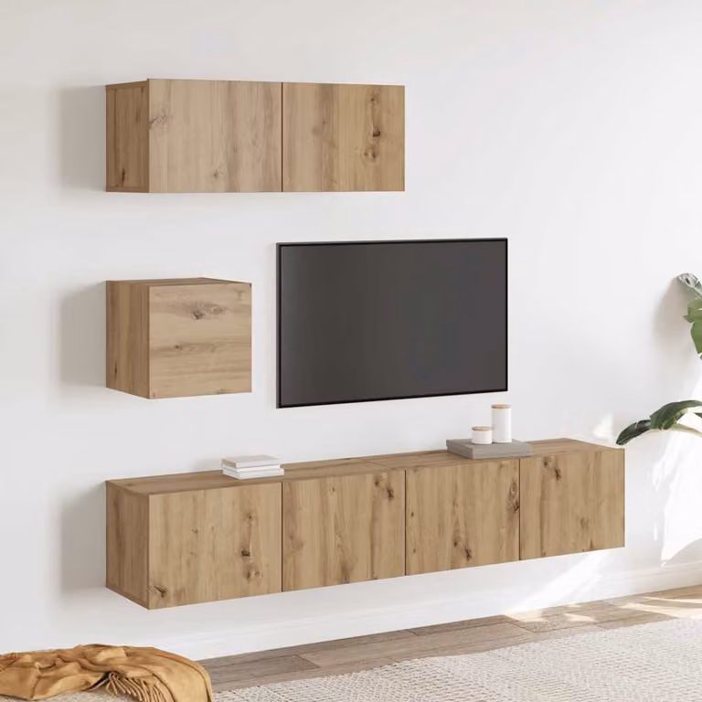 Set Mobile TV vidaXL da 4 pezzi in Legno Rovere Marrone con Montaggio a Parete