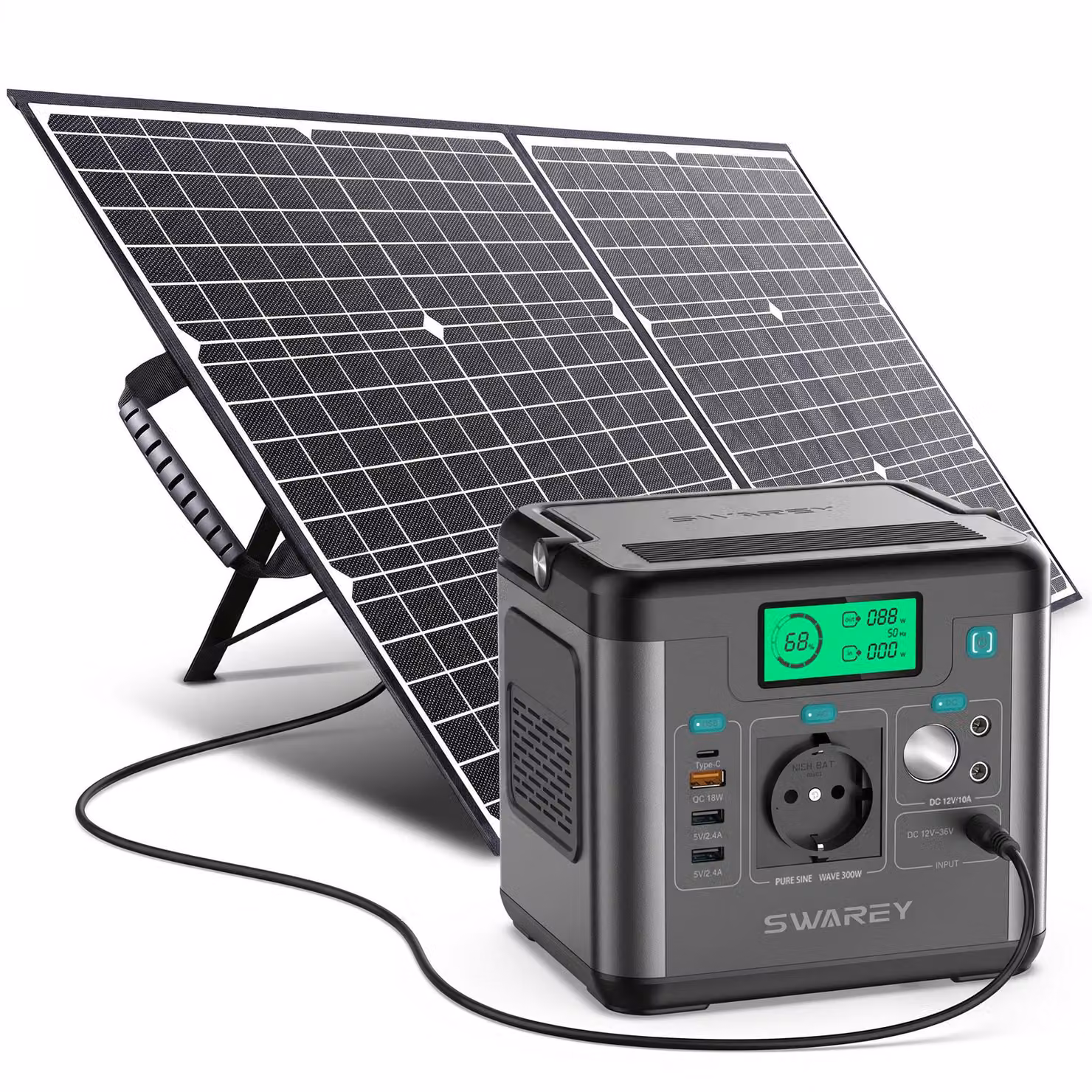 SWAREY 222Wh Stazione di alimentazione portatile da 300W (600W di picco) Generatore di energia elettrica Generatore solare Caricabatterie solare con pannello solare da 100W