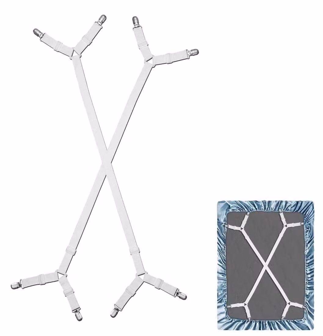 2 supporti elastici per lenzuola, con clip in metallo, regolabili